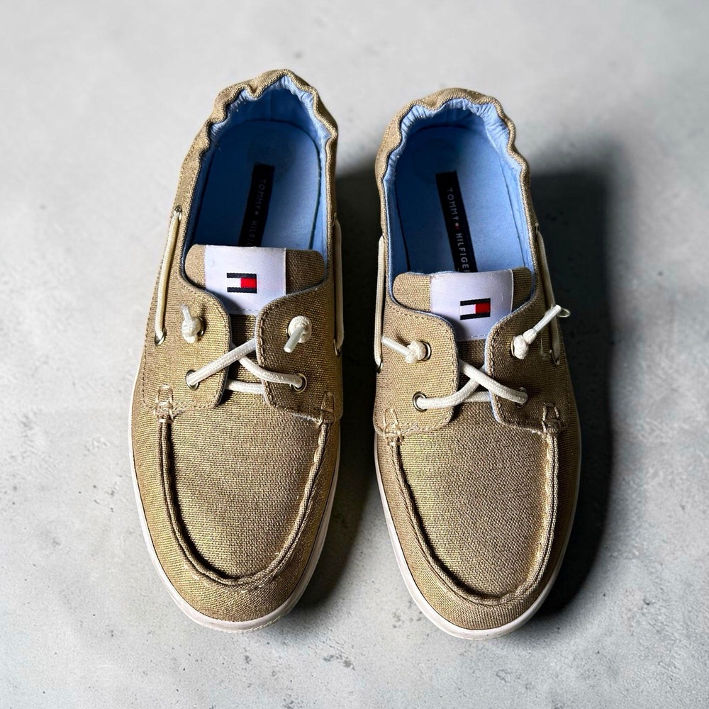 Tommy Hilfiger Womens Beige Canvas Boat Shoes Lace Up Casual US 8 TWFATEM